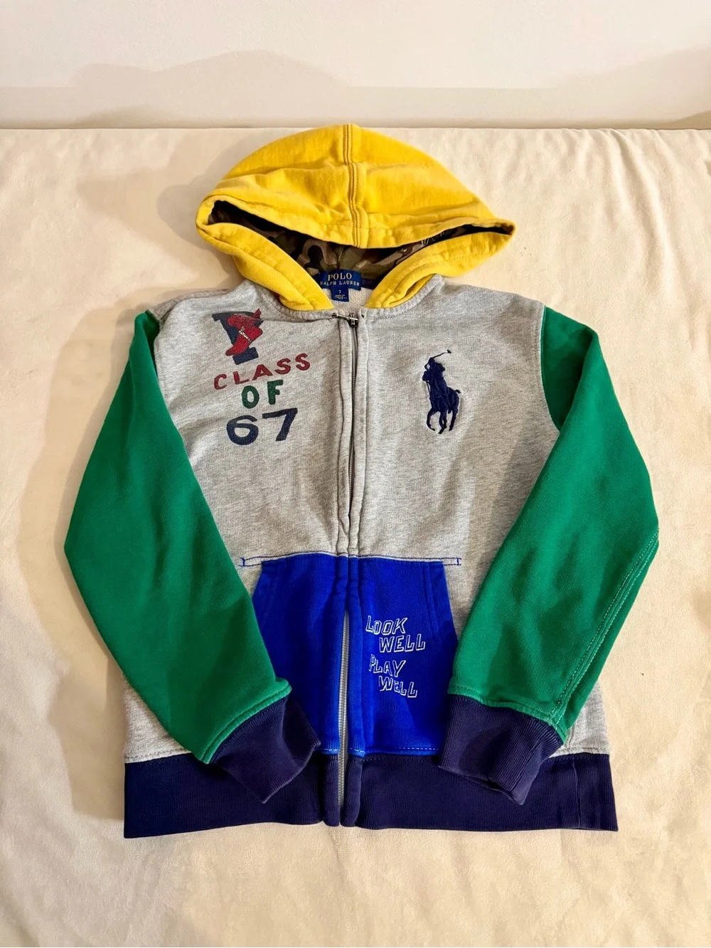 Polo by Ralph Lauren Colour-Blocked Cotton Hoodie, sz 7